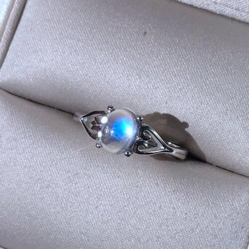 Moonstone Ring 925 silver crystal clean blue light intense simple lady ring