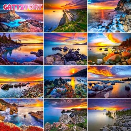 GATYZTORY 40x50cm Frameless Paint By Numbers Sunset Beach DIY Set of Acrylic Paint For Painting By Numbers On Canvas Home Decor
