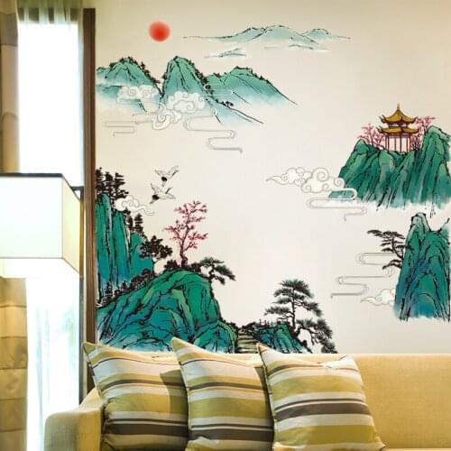 Chinese Style Landscape Wall Stickers Living Room Sofa TV Background Wall Decoration Study Office Art Mural