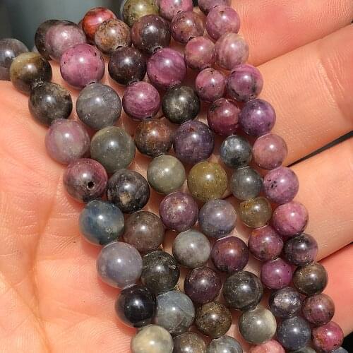 Natural Rubys and Sapphires Stone Round Loose Spacer Beads For Jewelry Making DIY Bracelet Accessories 15'' Pick Size 5 6 7mm
