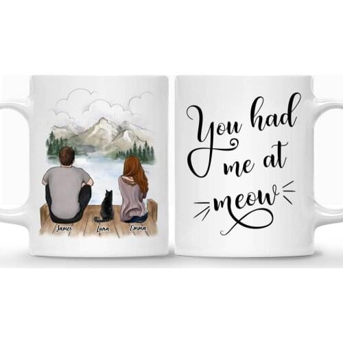 Couple and Cats Personalized Mug Cat Lovers Coffee Cups Gift You had me at Meow 11/15 Oz RR2028