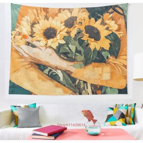Holding Sunflowers tapestry Hanging Tapestry Hippie Wall Hanging Blanket Wall Carpet Yoga Mat Home Decor