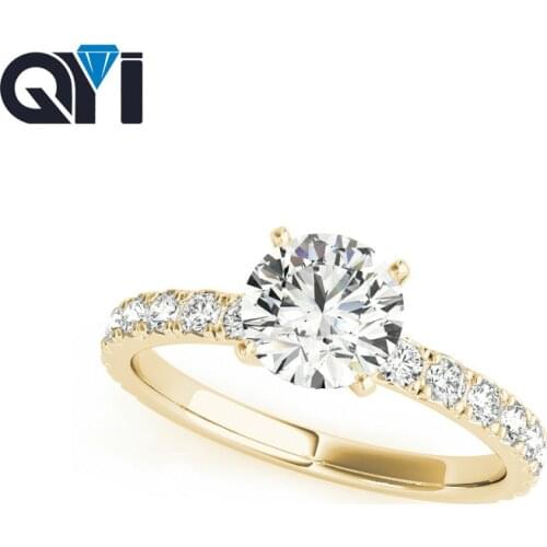 QYI 14k Yellow gold 4 Prong Simulated diamond Wedding Ring For Women Single Row Solitaire Engagement Rings