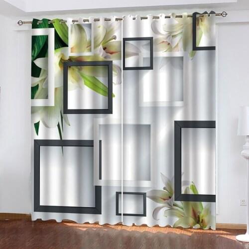 3D Luxury Curtains Custom Stereo Abstract Square Flower Photos Printing Blackout Curtains For Living Room Bedroom 3D Curtain