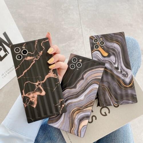 Luxury Square Marble Stripe Case for iPhone 11 pro max XR XS X 7 8 Plus Silicone Vintage Marble Stone Cover for iPhone 12 Cases