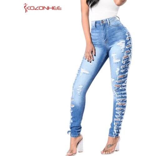 Thin Stretching Torn Skinny Jeans Women Elastic Push Up Pencil Jeans Trousers For Women Jeans #K094