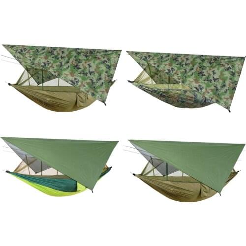 Outdoor Camping Hammock Swing with Mosquito Bug Net Fly Tarp Carabiners Rope Storage Bag for 2-Person Outdoor Travelling