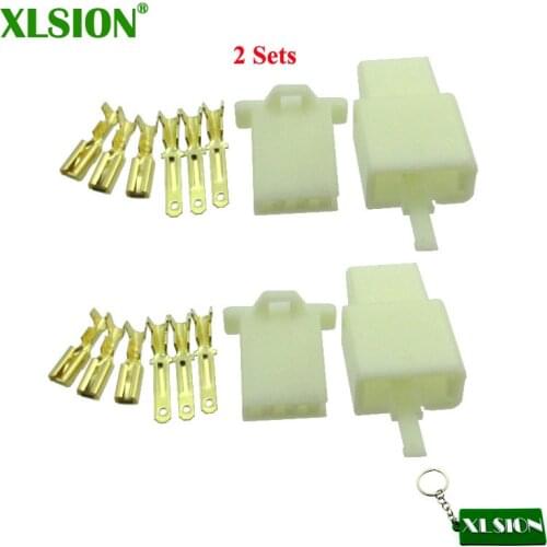 XLSION 2 Set 3 Pins Electrical Wire Connector Terminal Harness Plug Socket For Go Kart ATV Scooter Moped Pit Pocket Mini Bike