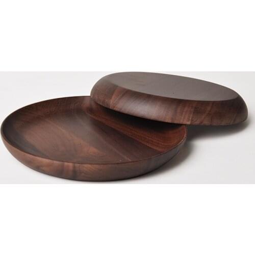 Japanese Black Walnut Dining Plate Wooden Pallet Small Round Palte Fruit Cake Dish Tray 8 Inches