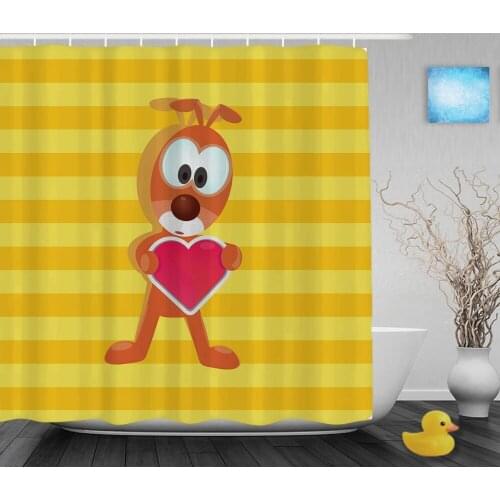 Cartoon Dogs With Love Heart Decor Bathroom Shower Curtain Kids Shower Curtains Waterproof Mildew Polyester Fabric With Hooks