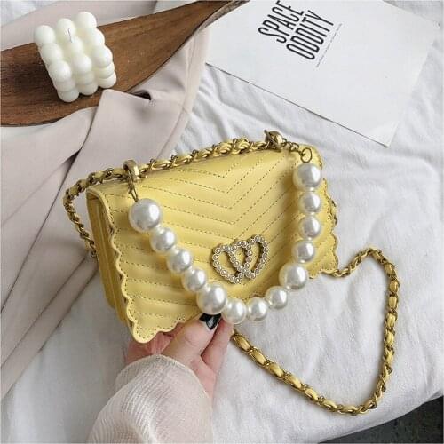 2021 Fashion Pearl Handle Messenger Bag Women PU Leather Elegant Love Heart Small Square Shoulder Crossbody Handbag For Women