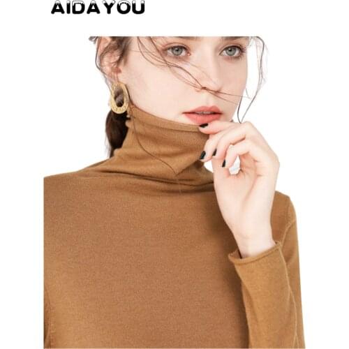 Womens Turtleneck Solid Sweaters Pullovers Thick Elastic Heap collar Long Sleeve Vintage Ladys Winter Knitted Sweaters ouc626
