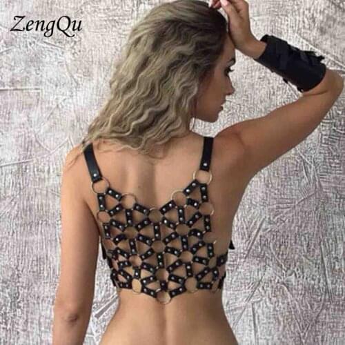 Women Sexy Handmade Punk Leather material O-ring harness double straps waist Belt bondage sculpting cage suspenders belt