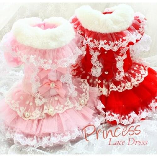 Free Shipping Handmade Dog Clothes Pet Dresses Party Princess Bow Lace Thicken Satin European Style Fluffy Skirt Pet Tutu Poodle