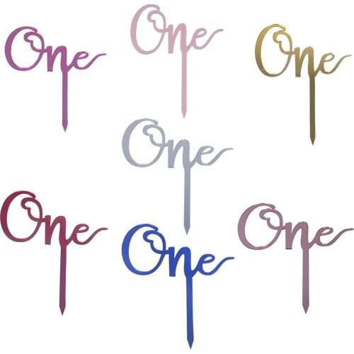 Gold Silver Pink One Year Old Acrylic Topper Birthday Party Cupcake Toppers Flags Baby Shower Birthday Baking Dessert Decoration
