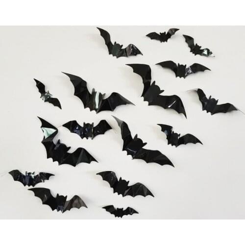 1 Set Halloween 3D Black Bat Wall Stickers Halloween Party DIY Decorative Wall Decal Halloween Horror Bats Removable Stickers