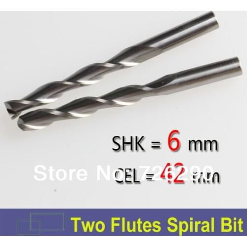 2pcs Shank 6mm x42mm 2 Flutes Carbide CNC Wood Mill Tool Spiral Milling Cutters in CNC Tools Kit