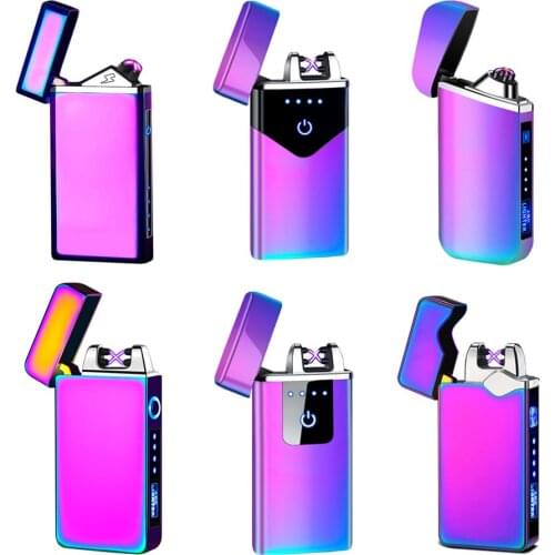 2021 USB Electronic Lighter Ice Color Metal Lighter Windproof Plasma Double Arc Electric Lighter Smoking Tools For Mens Gifts
