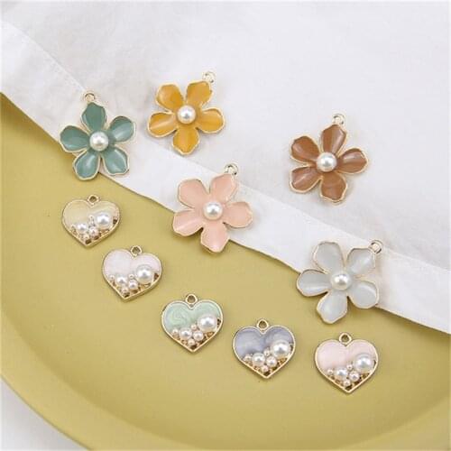 6pcs Korean Flower Earrings Female Simple Earrings For Women Pearl Earrings Love Statement Pendant Diy Ear Jewelry Accessories