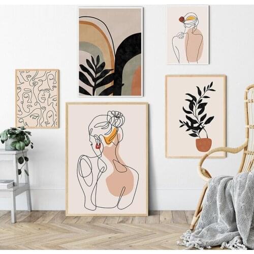 Abstract Single Line Face Art Leaves Girl Body Back Minimalist Canvas Painting Poster And Print Nordic Wall Picture Home Decor