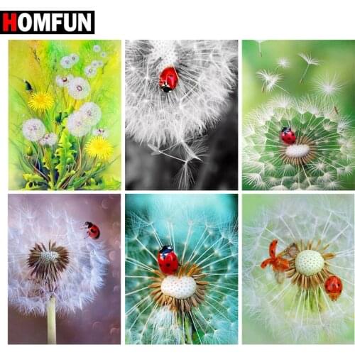 HOMFUN 5D DIY Diamond Embroidery Full Display "Dandelion ladybug landscape" Diamond Painting Square/Round Rhinestones Decor Art