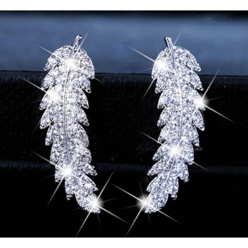 Antique Micro Inlay Zircon fashionable And cute Leaves Feather Shape Pendant Charms Earring Handmade For Women Jewelry