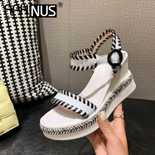 APHNUS Womens Sandals Patch Mid High Heels Pumps Trifle Platforms Wedges Ruffles Woman 2021 Shoes For Women New
