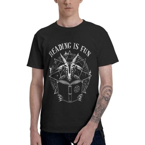Baphomet T-shirt Men Cool T Shirt Short Sleeve Cotton Hail Satan Demon Geeks Reading Is Fun Men Pop Culture Parody Tshirt Tee