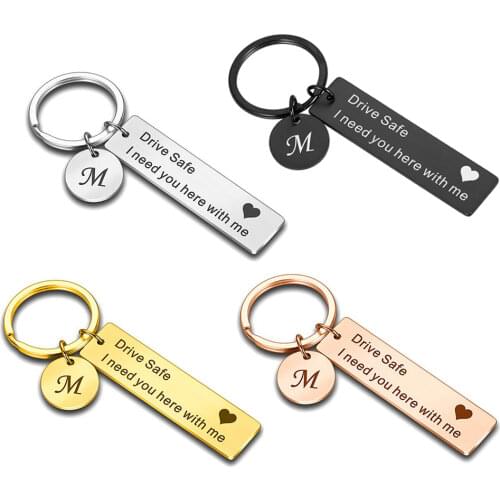 Drive Safe Keychain A-Z 26 Initials Lettering Men Women Boyfriend Husband Key Chain Birthday Chritsmas Fathers Day Gifts