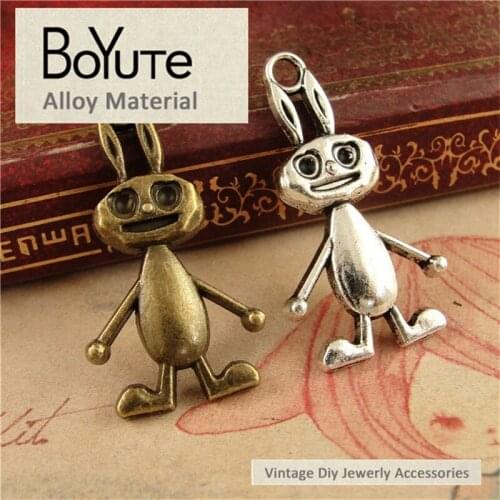 BoYuTe (50 Pieces/Lot) 17*32MM Antique Bronze Silver Plated Zinc Alloy Materials Rabbit Pendant Charms for Jewelry Making