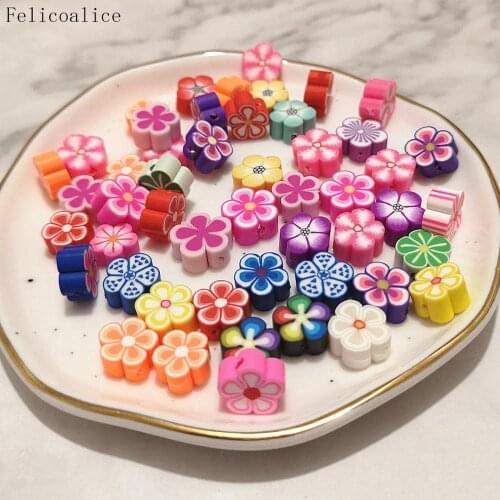 20pcs DIY Jewelry Findings 10mm Polymer Clay Beads Flower Pieces Mix Color And Mix Design Bracelet Accessory Slices