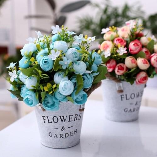 Flower plus tin bucket European pastoral plastic flower retro old home indoor potted artificial flower garden furnishings