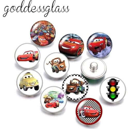 Disney Pixar McQueen Mater Jackson Matt 10pcs Round photo 18mm snap buttons for 18mm snap necklace DIY jewelry