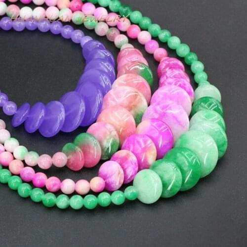 Elegant Women Beads Necklace 6mm Round Multicolor Natural Stone Jades 10-20mm Coin Pendants Chalcedony Diy Jewelry 18inch B3391