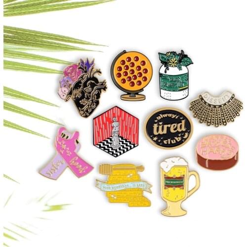 Enamel heart brooch demon hand greek goddess beer honey pot tired club cake globe flower pot skirt badge cloth lapel pin jewelry