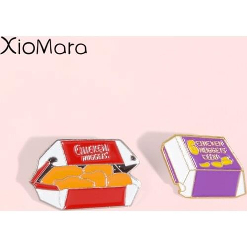 Chicken Nugget Enamel Pin Funny Snack To-go Box Fast Food Jewelry Brooches Badge Lapel pins For Kids Fried Chicken lover Gifts
