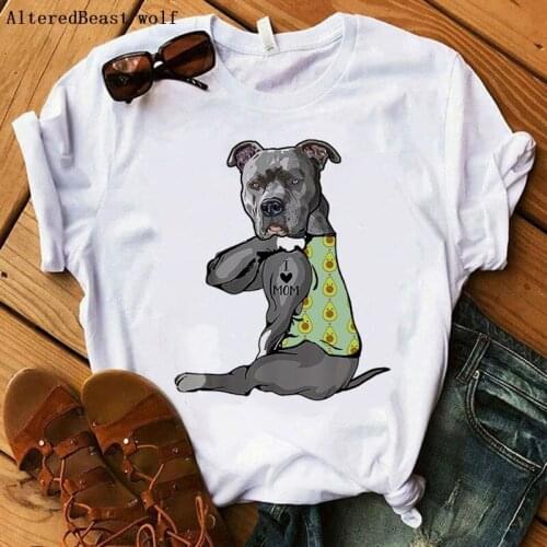 2021 Pit Bull Mom Tshirt Women Summer Harajuku I Love Mom Avocado Print T-shirt Funny Short Sleeve dog T Shirt Clothes
