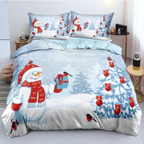 Duvet Cover and Pillowcase(s) Set Christmas Snowman Blue Quilt Covers Pillowcase Bedding Sets Twin/Full Bed Linen Bed Textiles