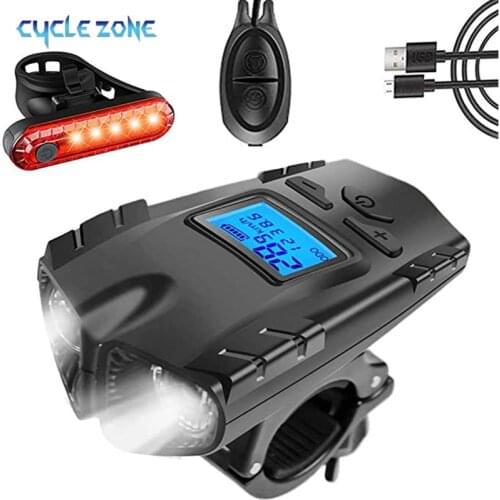 Bike Light Set USB Rechargeable Bicycle Headlight Bike Bell Speedometer Odometer Waterproof Taillight Fits All Bicycles Road MTB