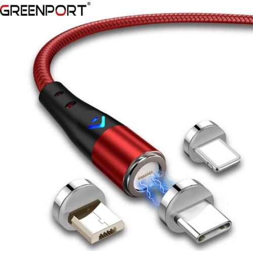 GREENPORT Round Magnetic Cable for iphone lightning xs 3A Fast Charging Type C Micro Usb Cord for Samsung S9 Mobile Phone Cables