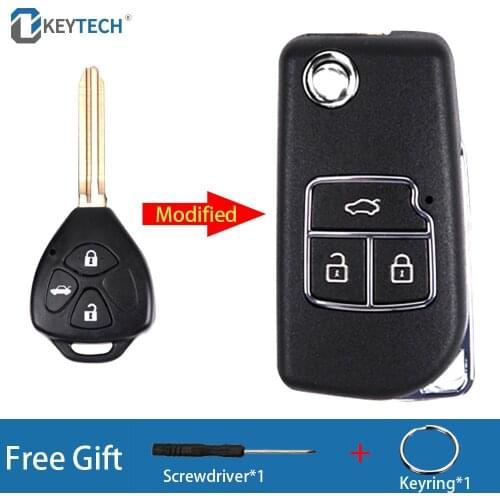 OkeyTech Modified Flip Folding Remote Key Shell For Toyota Camry Corolla Prado RAV4 Vios Hilux Yaris 2/3 Buttons Replacement Fob