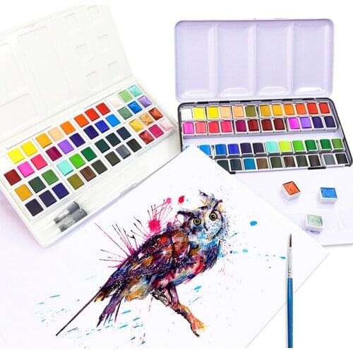 Professional 12/24/36/48 Colors Solid Watercolor Paints Set Basic Neone Glitter Watercolor Paint for Drawing Art Paint Supplies