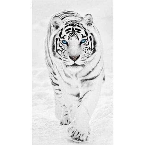 Full SquareRound Drill 5D DIY Diamond Painting White Tiger In Snow 3D Embroidery Cross Stitch Mosaic Home Decor XN213