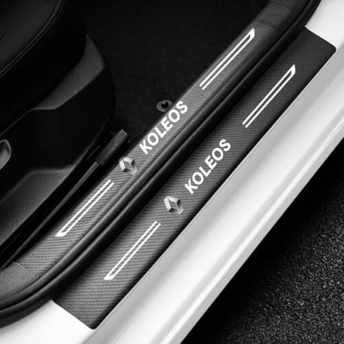 4PCS Carbon Fiber Leather Car Door Threshold Protection Sticker For Renault Koleos Kadjar Scenic Megane Sandero Grand Sill Guard