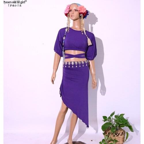 New Womens Sexy Modal Rayon Cotton Short Sleeves+Skirt 2pcs Belly Dance Practice Suit For Set Top GOO55