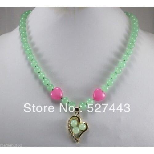 Wholesale New ! Green jade and pink heart-shaped emerald necklace \ pendant