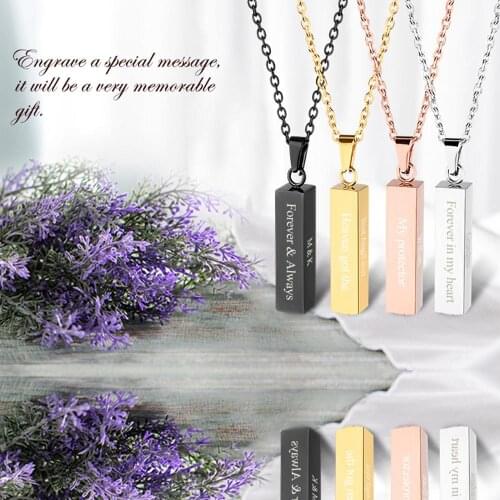 Personalized Master Engraved Stainless Steel Vertical Cuboid Cube Bar Urn Necklace for Ashes Keepsake Memorial Cremation Jewelry
