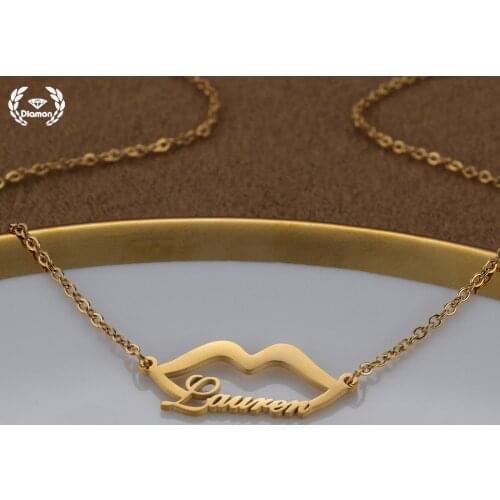 Diamon Elegent Custom Names Necklace Lip Shape Pendant Chain Choker Personalized Stainless Steel Nameplate Jewelry Women Gift