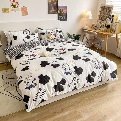 Dormitory Quilt Sets Cartoon Cute Print Soft Linen Quilt Cover Single Double Full King Size Luxury Duvet Set Simple Duvet Covers