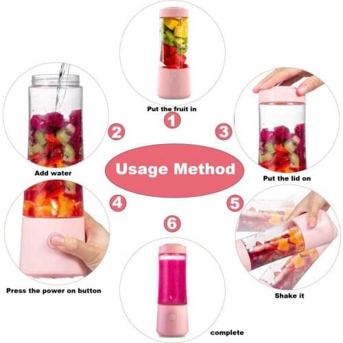 Portable Blender 6 Blades USB Rechargeable Multifunctional Fruit Juicer Machine Mixer Bottle Household Squeezer Kitchen Tool